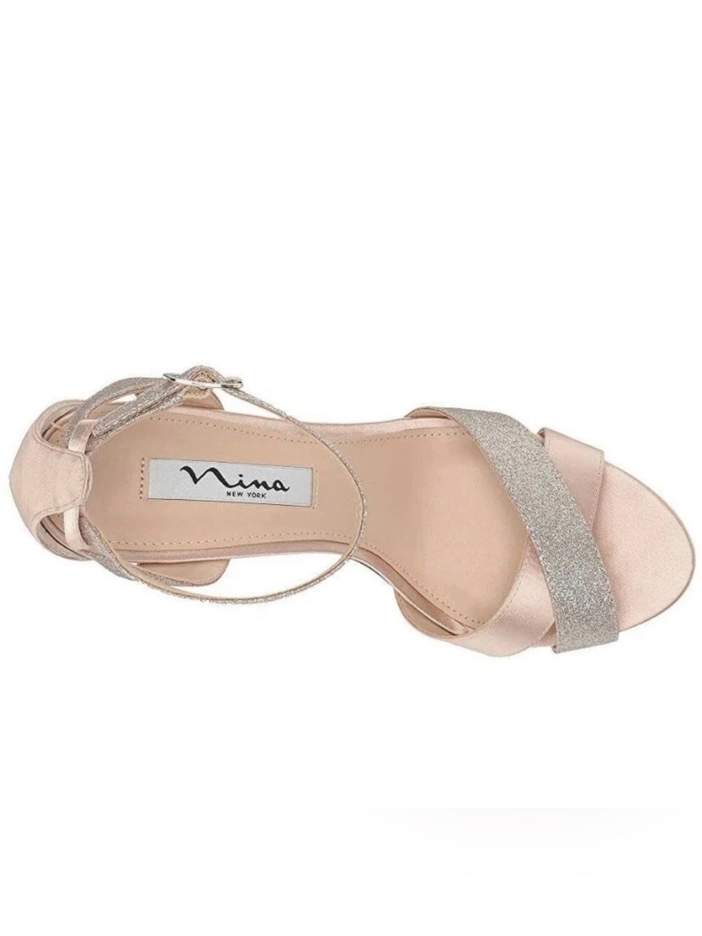 Nina New York Venus Crisscross Pearl Rose Glitter Ankle-Strap Heels size 10 - Picture 3 of 8